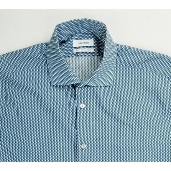 Calvin Klein Medium 15-15.5 slim Fit Spread Collar 4 Way Stretch Mini Polka Dots - Picture 1 of 11